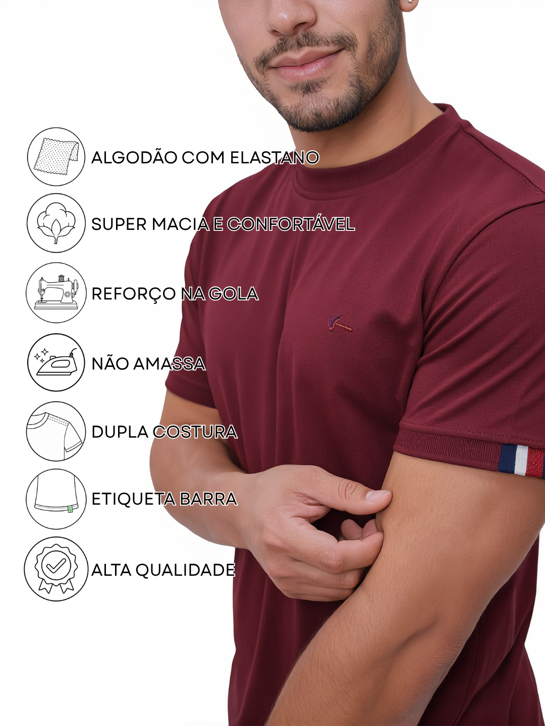 Camiseta Azul Gola Redonda com Detalhe na Manga - Imagem 2