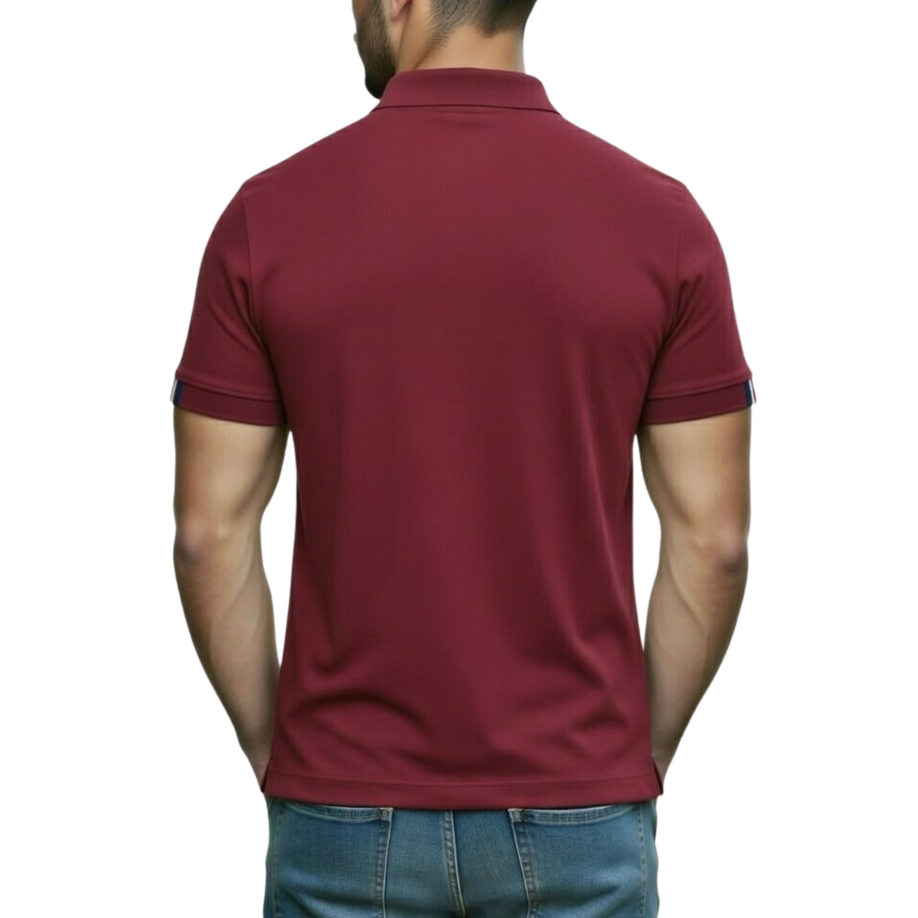 Camiseta Gola Polo Fita Manga Vermelho Bordô - Imagem 6