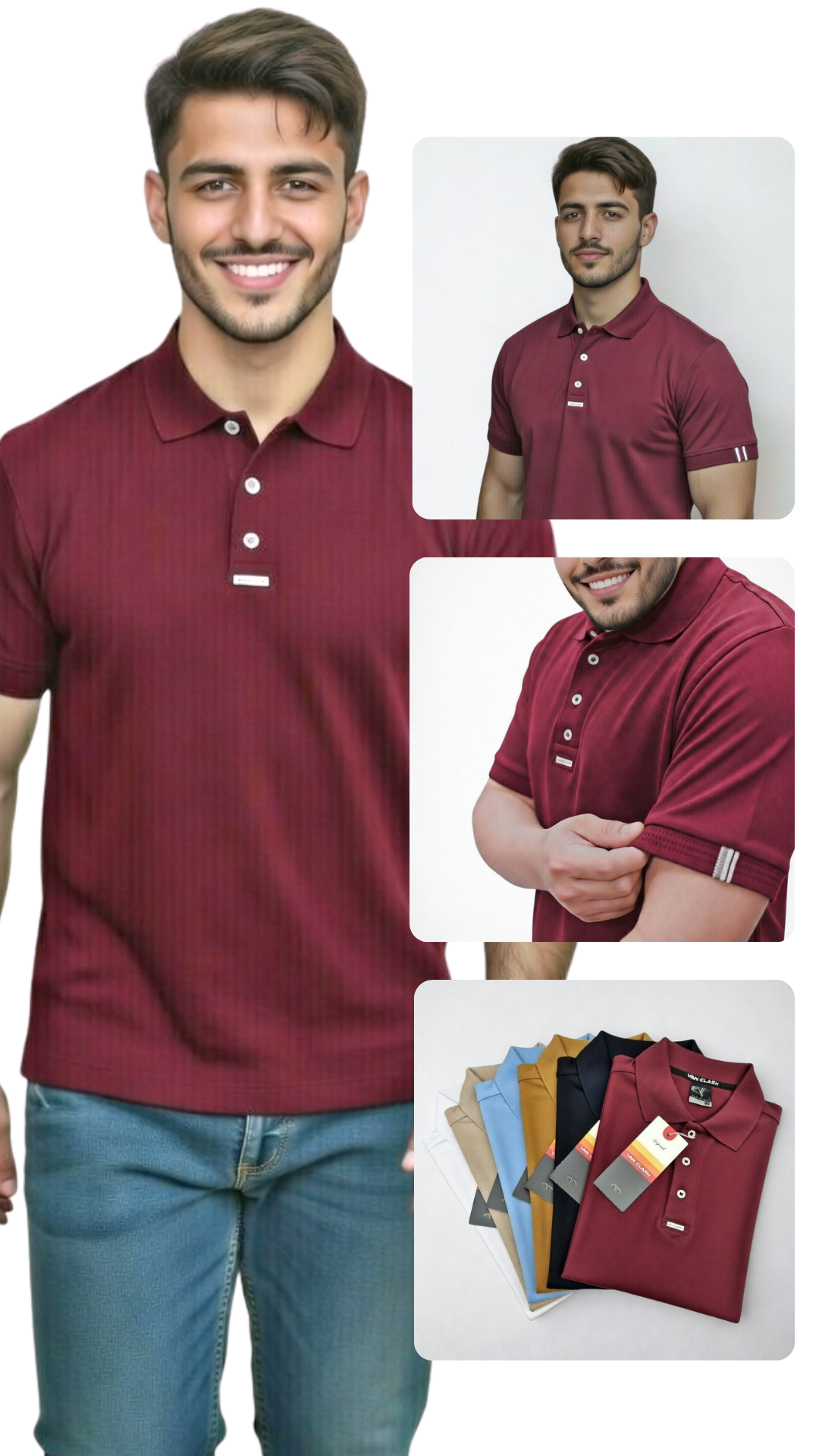 Camiseta Gola Polo Fita Manga Vermelho Bordô - Imagem 2