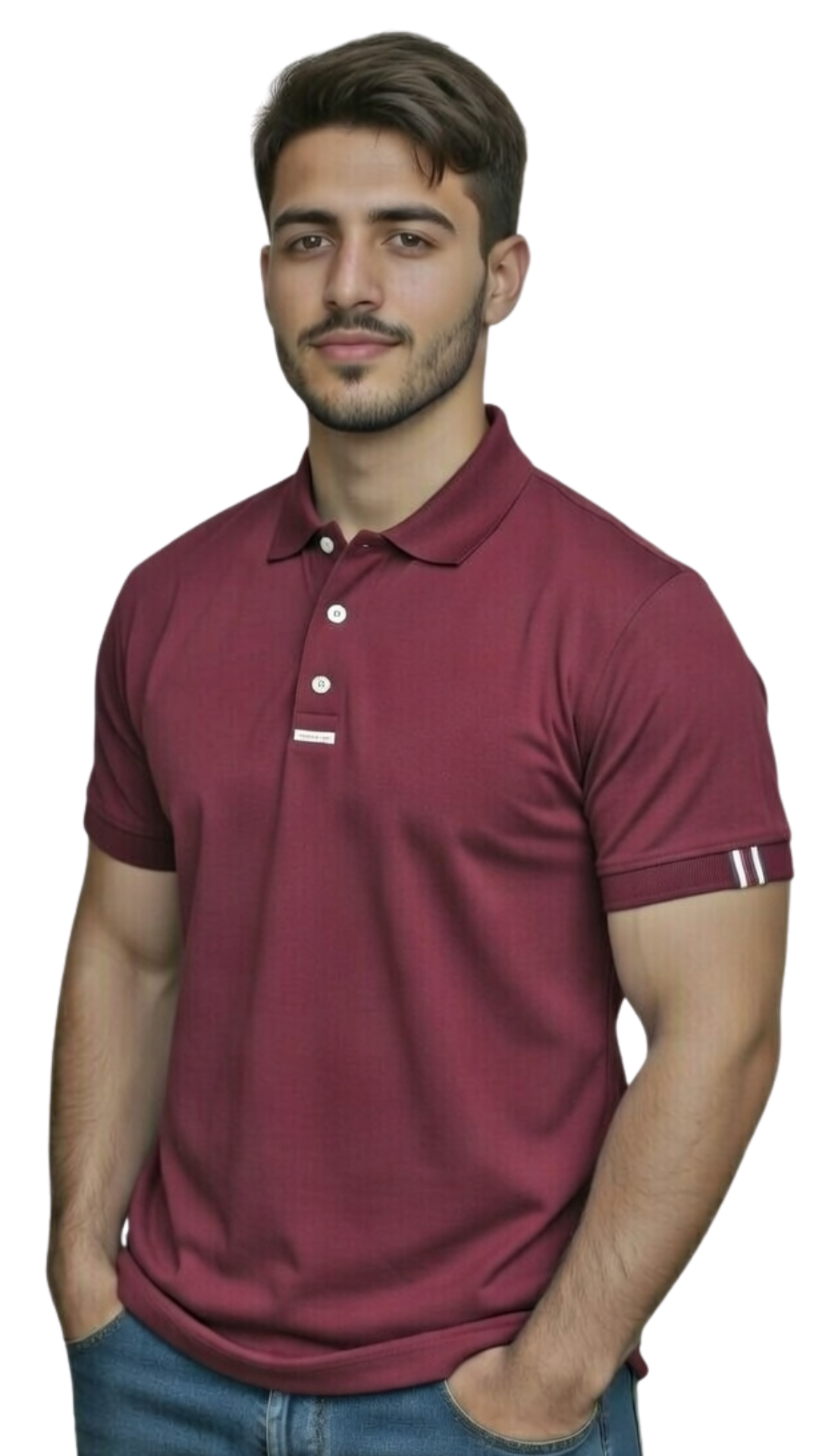 Camiseta Gola Polo Fita Manga Vermelho Bordô - Imagem 3