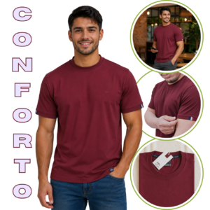 Camiseta Bordô Gola Redonda com Detalhe na Manga
