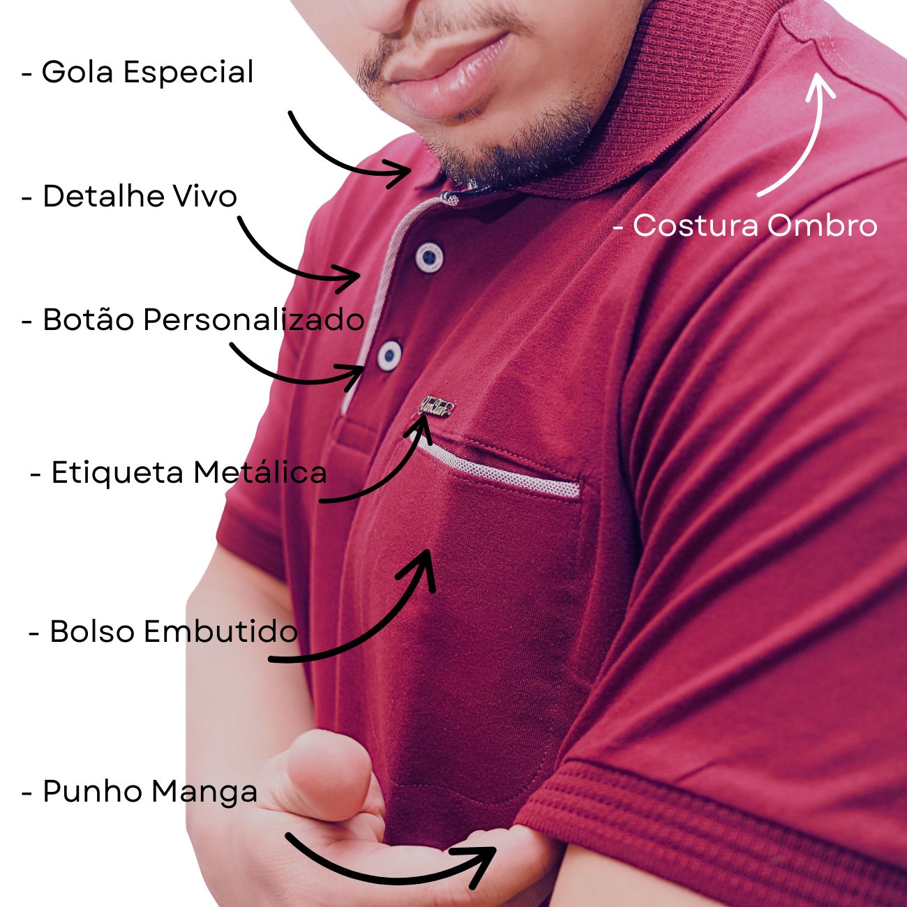 Camiseta Gola Polo Azul Claro C/ Bolso - Imagem 2
