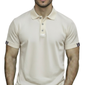 Camiseta Gola Polo Bege Areia C/  Detalhe Manga