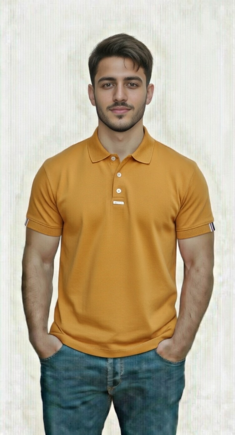 Camiseta Gola Polo Ocre C/ Detalhe Manga - Imagem 2