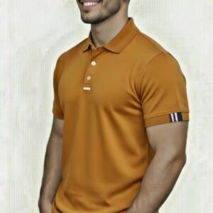 Camiseta Gola Polo Ocre C/ Detalhe Manga