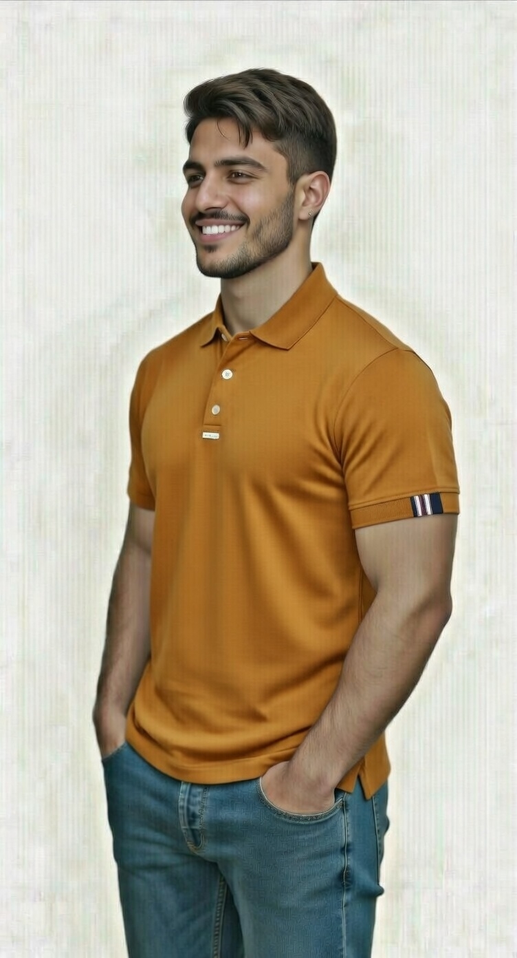Camiseta Gola Polo Ocre C/ Detalhe Manga