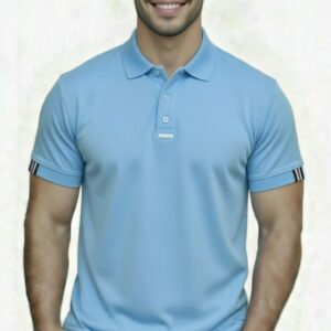 Camiseta Gola Polo Azul Claro C/  Detalhe Manga