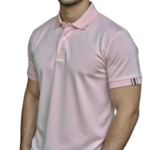 Camiseta Gola Polo Rosa Claro C/  Detalhe Manga