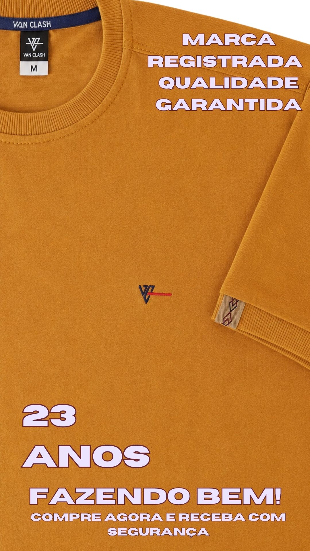 Camiseta Ocre Gola Redonda com Detalhe na Manga - Imagem 4