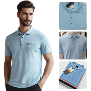 Camiseta Gola Polo Azul Claro C/  Bolso