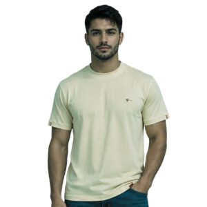 Camiseta Bege Gola Redonda com Detalhe na Manga