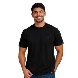 Camiseta Preta Gola Redonda com Detalhe na Manga