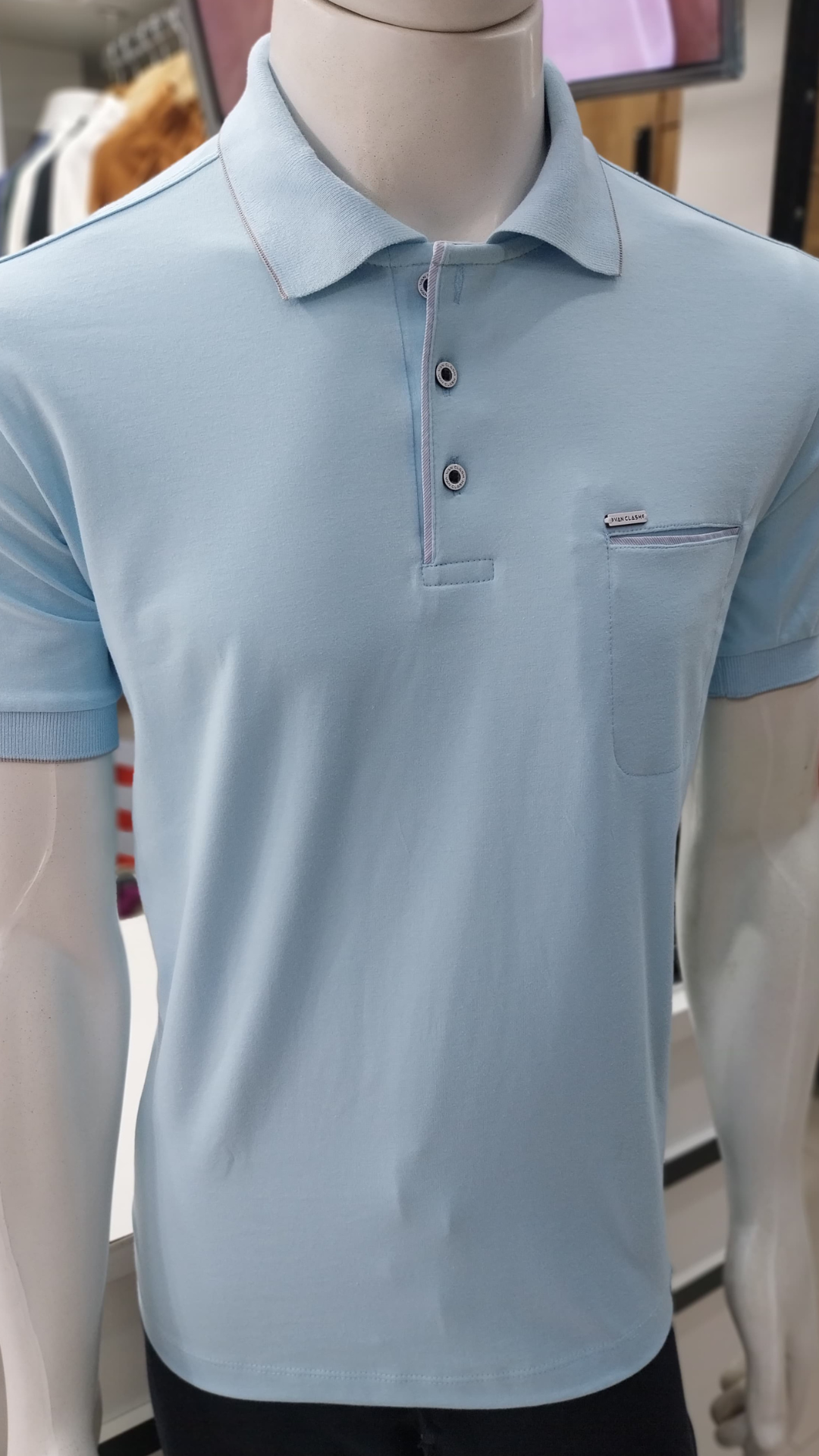 Camiseta Gola Polo Azul Claro C/ Bolso - Imagem 3