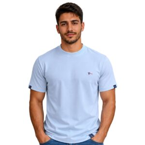 Camiseta Azul Gola Redonda com Detalhe na Manga