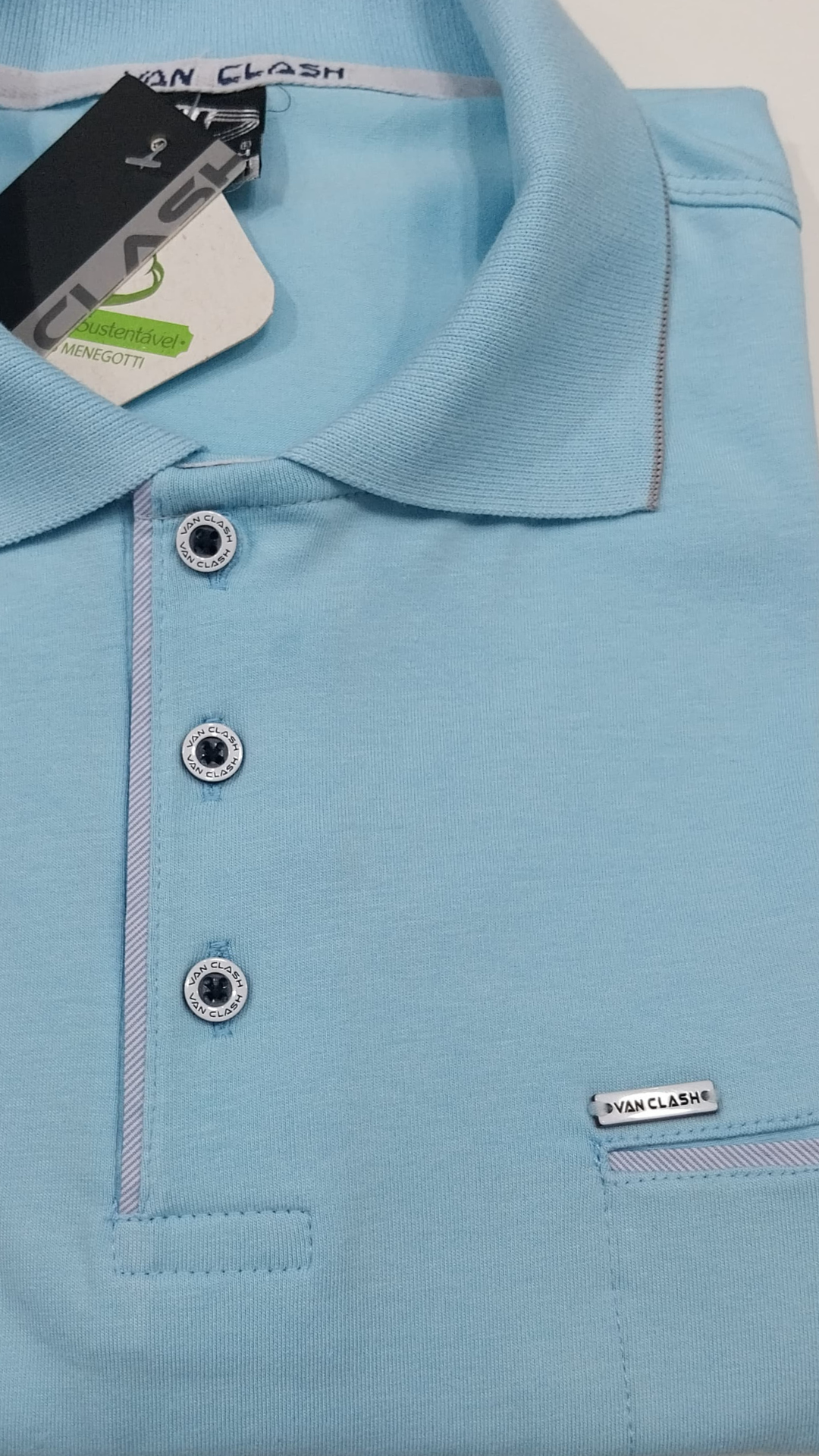 Camiseta Gola Polo Azul Claro C/ Bolso - Imagem 4